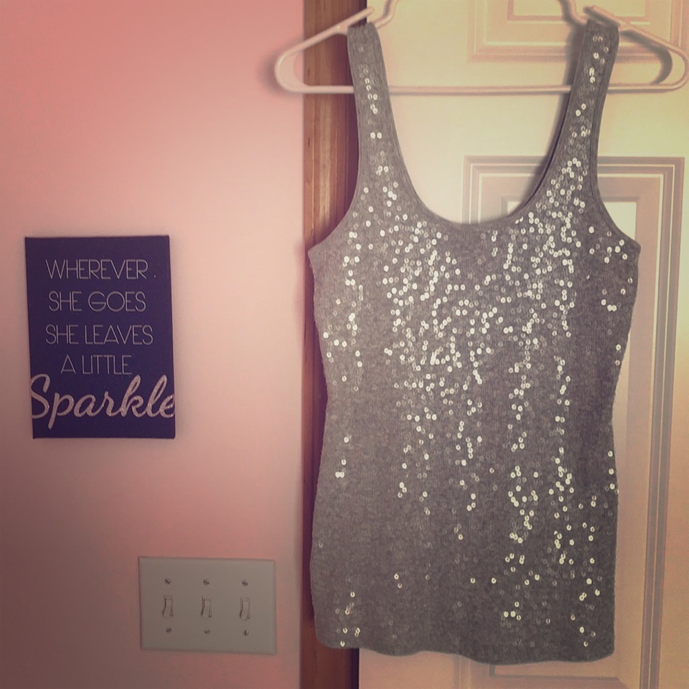 Light grey sequined tank top from Express